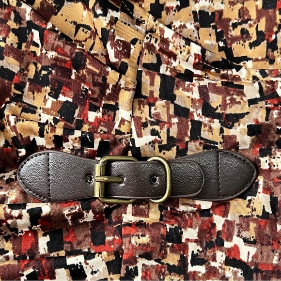 Brown Tan Wrap Top Size XL Abstract Artsy 3/4 Sleeve Dressbarn Blouse V-Neck LNC - Picture 3 of 12